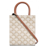 Céline - Borsa Cabas Verticale Mini in Tela Triomphe e Pelle di Vitello con Stampa - Bianco - Borsa - Exclusive Collection