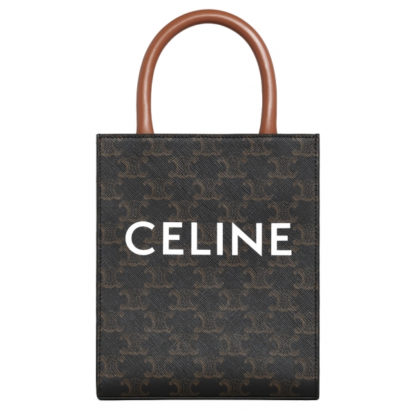 Céline - Borsa Cabas Verticale Mini in Tela Triomphe e Pelle di Vitello con Stampa - Tan - Borsa - Exclusive Collection