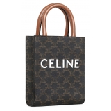 Céline - Borsa Cabas Verticale Mini in Tela Triomphe e Pelle di Vitello con Stampa - Tan - Borsa - Exclusive Collection