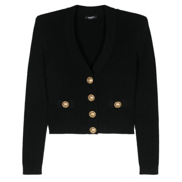 Balmain - Buttoned Knit Crop Cardigan - Black - Balmain Exclusive Luxury Collection