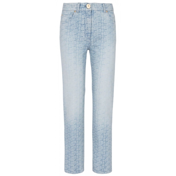 Balmain - Pantaloni Dritti in Denim con Monogram - Azzurro - Balmain Exclusive Luxury Collection