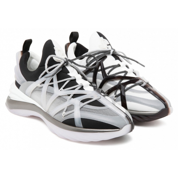 Jimmy Choo - Cosmos/M Calf Leather Low Top Sneakers - Black White Light Grey - Jimmy Choo Exclusive Luxury Collection