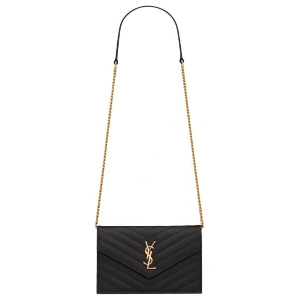 Yves Saint Laurent - Cassandre Envelope Chain Wallet in Grain De Poudre Leather - Black - Saint Laurent Exclusive Collection