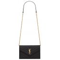 Yves Saint Laurent - Pochette Envelope con Catena Cassandre in Pelle Grain de Poudre - Nero - Exclusive Collection