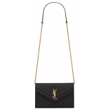 Yves Saint Laurent - Cassandre Envelope Chain Wallet in Grain De Poudre Leather - Black - Saint Laurent Exclusive Collection