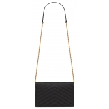 Yves Saint Laurent - Cassandre Envelope Chain Wallet in Grain De Poudre Leather - Black - Saint Laurent Exclusive Collection