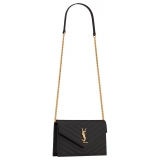 Yves Saint Laurent - Cassandre Envelope Chain Wallet in Grain De Poudre Leather - Black - Saint Laurent Exclusive Collection