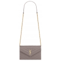 Yves Saint Laurent - Pochette Envelope con Catena Cassandre in Pelle Grain de Poudre - Nebbia - Exclusive Collection