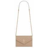 Yves Saint Laurent - Cassandre Envelope Chain Wallet in Grain De Poudre Leather - Dark Beige - Exclusive Collection