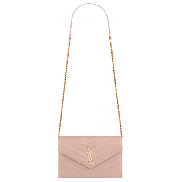 Yves Saint Laurent - Cassandre Envelope Chain Wallet in Grain De Poudre Leather - Pale Pink - Exclusive Collection