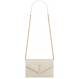 Yves Saint Laurent - Cassandre Envelope Chain Wallet in Grain De Poudre Leather - Crema Soft - Exclusive Collection