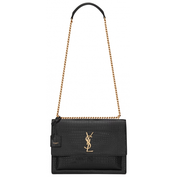 Yves Saint Laurent - Sunset Large in Crocodile-Embossed Leather - Black - Saint Laurent Exclusive Collection