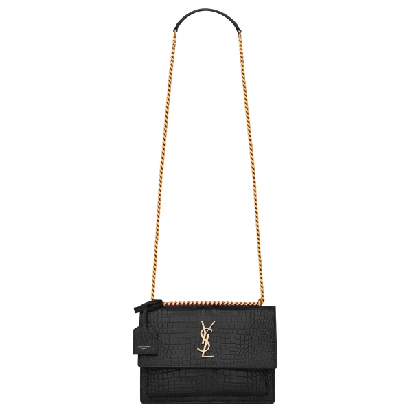 Yves Saint Laurent - Sunset Medium in Pelle Goffrata Coccodrillo - Nero - Saint Laurent Exclusive Collection