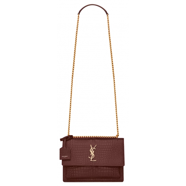 Yves Saint Laurent - Sunset Medium in Crocodile-Embossed Leather - Red Velvet - Saint Laurent Exclusive Collection