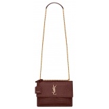 Yves Saint Laurent - Sunset Medium in Crocodile-Embossed Leather - Red Velvet - Saint Laurent Exclusive Collection