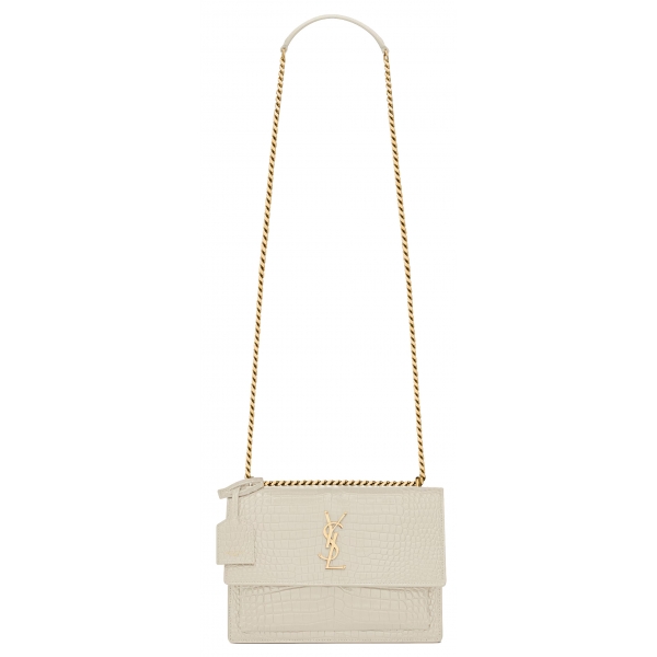 Yves Saint Laurent - Sunset Medium in Crocodile-Embossed Leather - Blanc Vintage - Saint Laurent Exclusive Collection