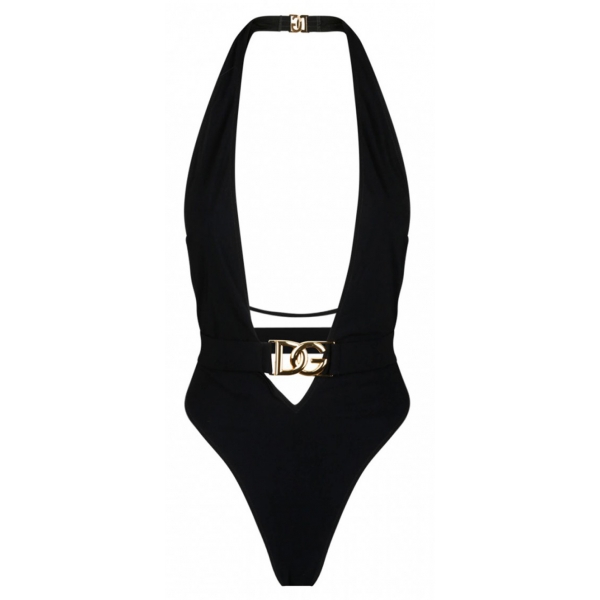 Dolce & Gabbana - Black Swimwear with Gold Logo Plaque - Dolce & Gabbana Exclusive Luxury Collection