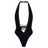 Dolce & Gabbana - Costume da Bagno Nero con Placca con Logo Dorato - Dolce & Gabbana Exclusive Luxury Collection