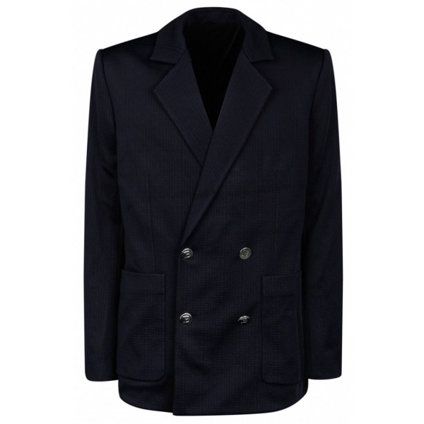 Balmain - Blazer in Jersey con Monogram Mini - Blu Navy - Balmain Exclusive Luxury Collection