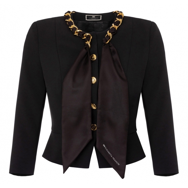 Elisabetta Franchi - Jacket with Chain Detail and Foulard - Black - Jacket - Made in Italy - Luxury Exclusive Collection