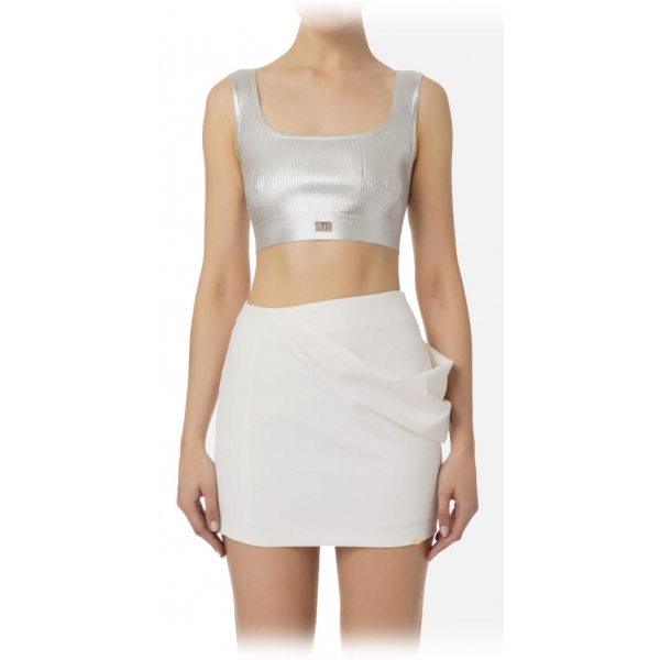 Elisabetta Franchi - Coated Crop Top - Silver - Top - Made in Italy - Luxury Exclusive Collection