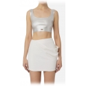 Elisabetta Franchi - Coated Crop Top - Silver - Top - Made in Italy - Luxury Exclusive Collection