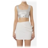 Elisabetta Franchi - Crop Top Coated - Argento - Top - Made in Italy - Luxury Exclusive Collection