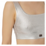 Elisabetta Franchi - Coated Crop Top - Silver - Top - Made in Italy - Luxury Exclusive Collection