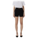 Elisabetta Franchi - High Waisted Shorts in Technical Fabric - Black - Trousers - Made in Italy - Luxury Exclusive Collection