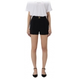 Elisabetta Franchi - Shorts a Vita Alta in Tessuto Tecnico - Nero - Pantaloni - Made in Italy - Luxury Exclusive Collection