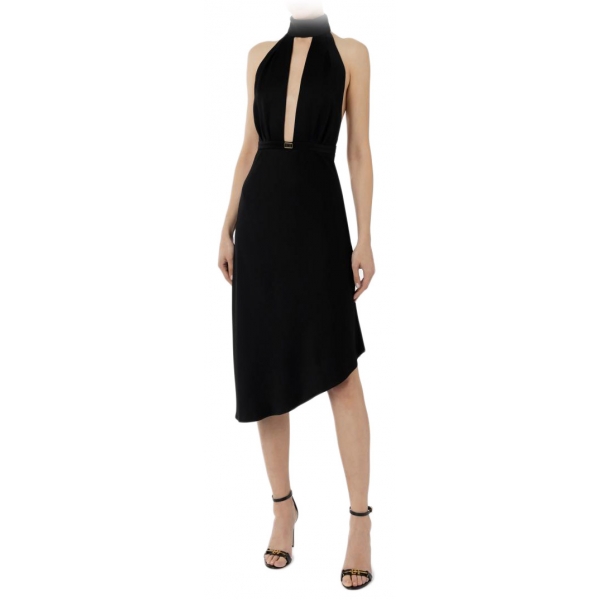 Elisabetta Franchi - Marilyn Pattern Longuette Dress - Black - Dress - Made in Italy - Luxury Exclusive Collection