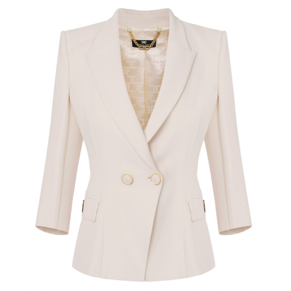 Elisabetta Franchi - Double-Breasted Screwed Jacket - Butter - Jacket - Made in Italy - Luxury Exclusive Collection