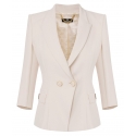 Elisabetta Franchi - Double-Breasted Screwed Jacket - Butter - Jacket - Made in Italy - Luxury Exclusive Collection