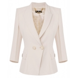 Elisabetta Franchi - Double-Breasted Screwed Jacket - Butter - Jacket - Made in Italy - Luxury Exclusive Collection