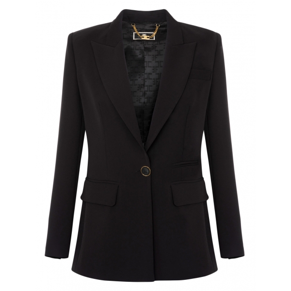 Elisabetta Franchi - Single-Breasted Screwed Jacket - Black - Jacket - Made in Italy - Luxury Exclusive Collection