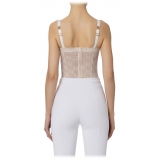 Elisabetta Franchi - Top a Corpetto in Tulle con Loghi - Bianco - Top - Made in Italy - Luxury Exclusive Collection