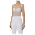 Elisabetta Franchi - Top a Corpetto in Tulle con Loghi - Bianco - Top - Made in Italy - Luxury Exclusive Collection