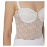 Elisabetta Franchi - Top a Corpetto in Tulle con Loghi - Bianco - Top - Made in Italy - Luxury Exclusive Collection