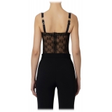 Elisabetta Franchi - Top a Corpetto in Tulle con Loghi - Nero - Top - Made in Italy - Luxury Exclusive Collection