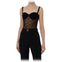 Elisabetta Franchi - Top a Corpetto in Tulle con Loghi - Nero - Top - Made in Italy - Luxury Exclusive Collection