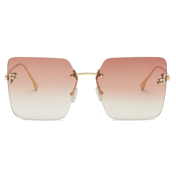 Fendi - Fendi First Crystal - Occhiali da Sole Squadrati Oversized - Oro Rosa - Occhiali da Sole - Fendi Eyewear