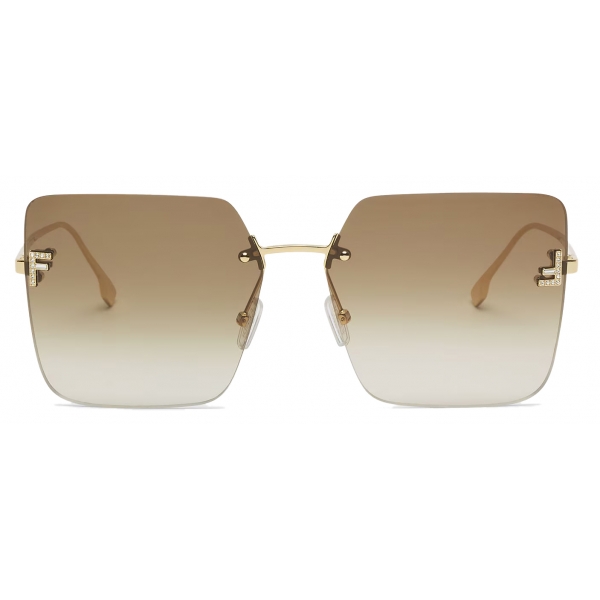 Fendi - Fendi First Crystal - Occhiali da Sole Squadrati Oversized - Oro Marrone - Occhiali da Sole - Fendi Eyewear