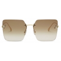 Fendi - Fendi First Crystal - Occhiali da Sole Squadrati Oversized - Oro Marrone - Occhiali da Sole - Fendi Eyewear