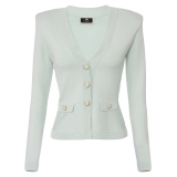 Elisabetta Franchi - Knitted Jacket with Jewel Buttons - Light Blue - Jacket - Made in Italy - Luxury Exclusive Collection