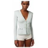 Elisabetta Franchi - Knitted Jacket with Jewel Buttons - Light Blue - Jacket - Made in Italy - Luxury Exclusive Collection