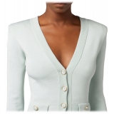 Elisabetta Franchi - Knitted Jacket with Jewel Buttons - Light Blue - Jacket - Made in Italy - Luxury Exclusive Collection