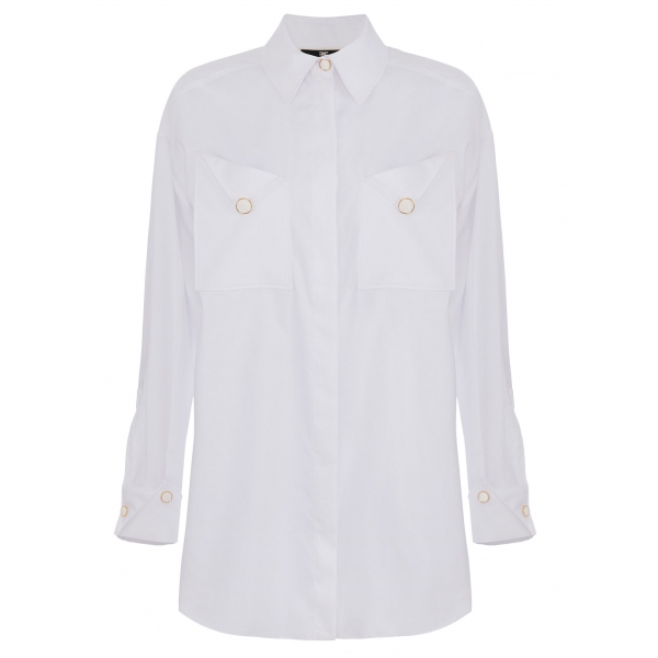 Elisabetta Franchi - Oversized Shirt with Jewel Buttons - White - Shirt - Made in Italy - Luxury Exclusive Collection