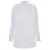 Elisabetta Franchi - Oversized Shirt with Jewel Buttons - White - Shirt - Made in Italy - Luxury Exclusive Collection