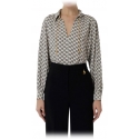 Elisabetta Franchi - Logo Blouse with Chain - White/Black - Shirt - Made in Italy - Luxury Exclusive Collection