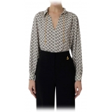 Elisabetta Franchi - Logo Blouse with Chain - White/Black - Shirt - Made in Italy - Luxury Exclusive Collection